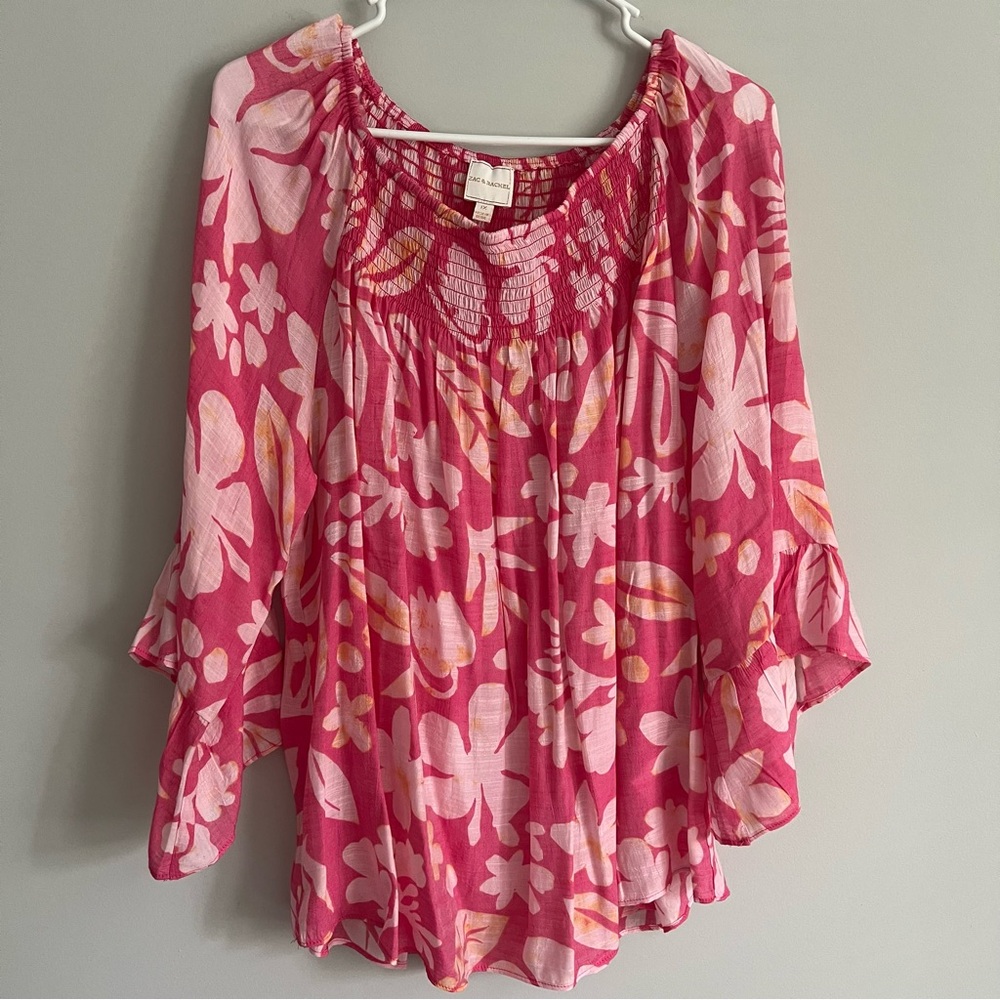 Zac & Rachel Pink Floral Peasant Blouse